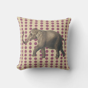 Plum Spice Moods Dots with Elephant Throw Pillow
