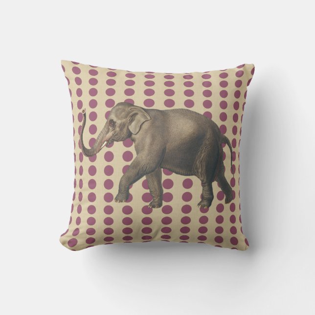 Plum Spice Moods Dots with Elephant Throw Pillow (Front)
