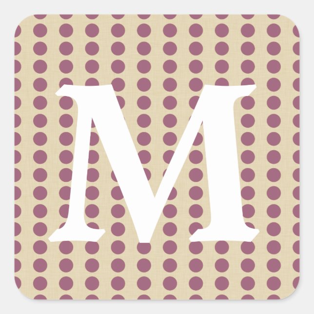 Plum Spice Moods Dots with Monogram Initial Square Sticker (Front)