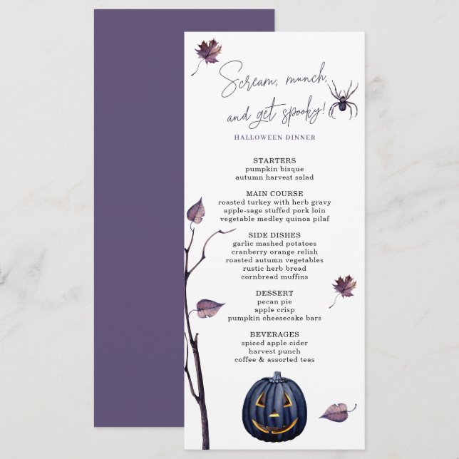 PLUM SPOOKY PUMPKIN SPIDER AUTUMN LEAF HALLOWEEN  MENU (Front/Back)