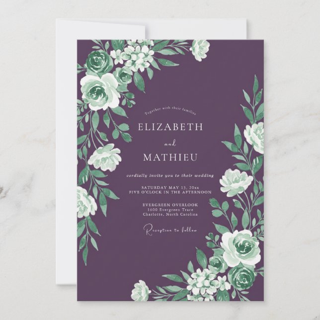 Plum Stately Botanical Wedding Invitation (Front)