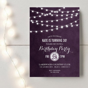 Plum String Lights Anniversaire Fête Invitation