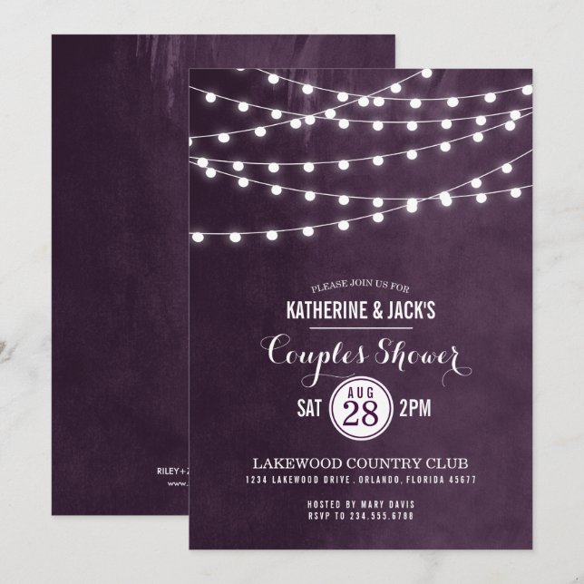 Plum String Lights Couples Shower Invitation (Front/Back)