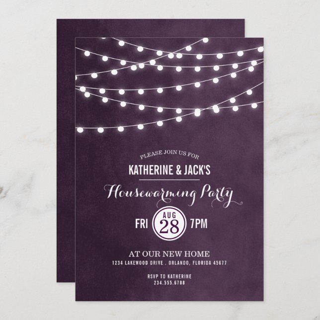 Plum String Lights Housewarming Party Invitation (Front/Back)