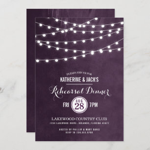 Plum String Lights Rehearsal Dinner Invitation