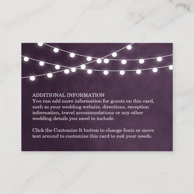 Plum String Lights Wedding Insert Card (Front)