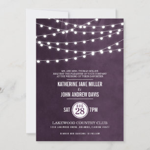 Plum String Lights Wedding Invitation