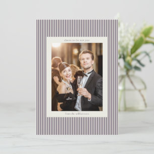 Plum Stripe Elegant New Year Photo Greeting Holiday Card