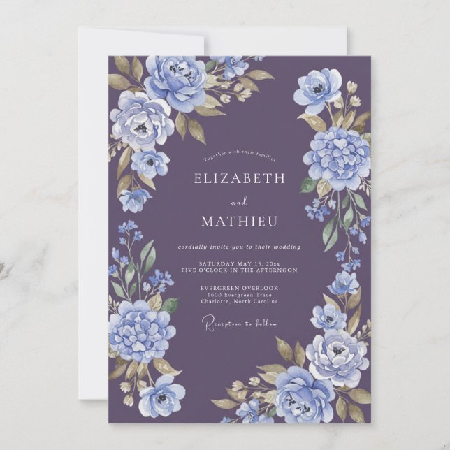 Plum Sumptuous Floral Wedding Invitation (Front)