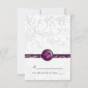 Plum Swirl Monogram Folding Tent  Place Card