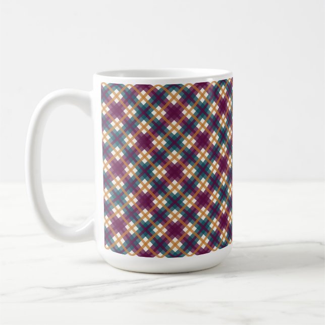 PLUM TEAL GOLD FALL PLAID PATTERN COFFEE MUG (Left)