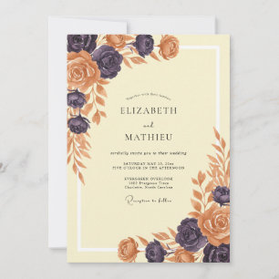 Plum Terracotta Leafy Wedding Invitation