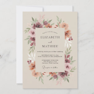 Plum Terracotta Moody Autumn Wedding Invitation