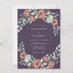 Plum Terracotta Ranunculus Grey Eucalyptus Wedding Invitation
