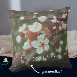 Plum Tree Branches with White Flowers Throw Pillow