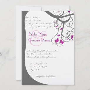 Plum Tree Swirl Plum Love Birds Wedding Invitation