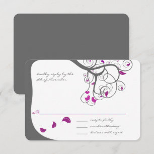 Plum Tree Swirls Love Birds Wedding Invitation