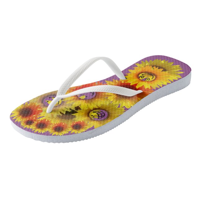 Plum Unisex Sunflower Flip Flops (Angled)