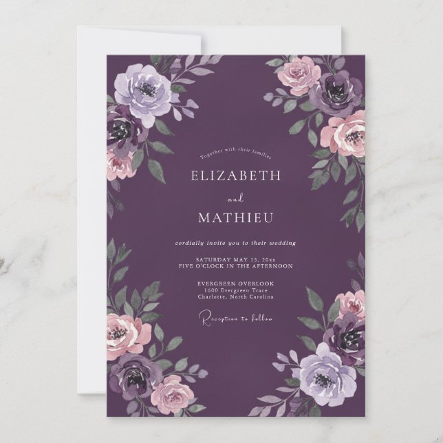 Plum Velvety Winter Wedding Invitation (Front)