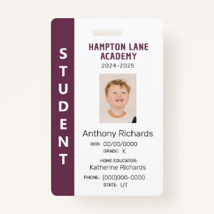 Plum Vertical Stripe Homeschool Student ID Badge