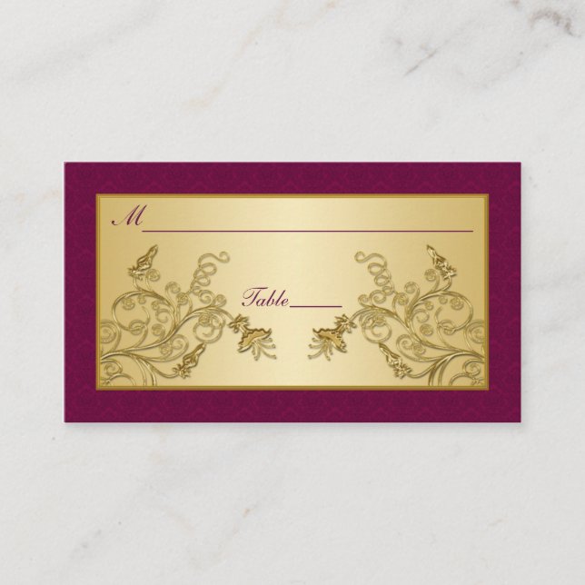 Plum Vin et or Floral Damask Cartes (Devant)