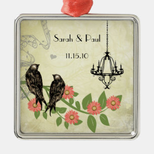 Plum Vintage Bird Save the Date Chandelier Metal Ornament