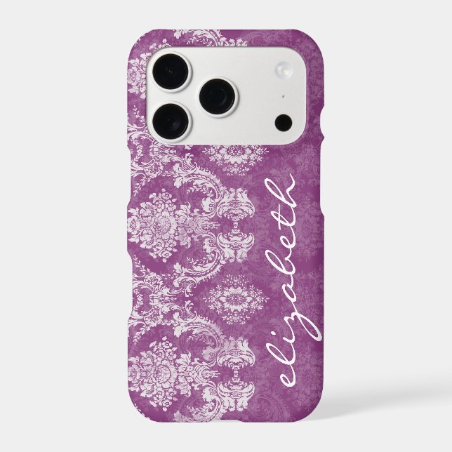 Plum Vintage Damask Pattern and Name (Back)