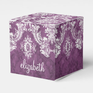 Plum Vintage Damask Pattern and Name Favor Box
