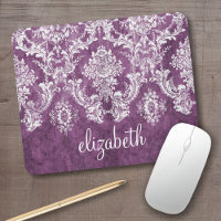 Plum Vintage Damask Pattern and Name