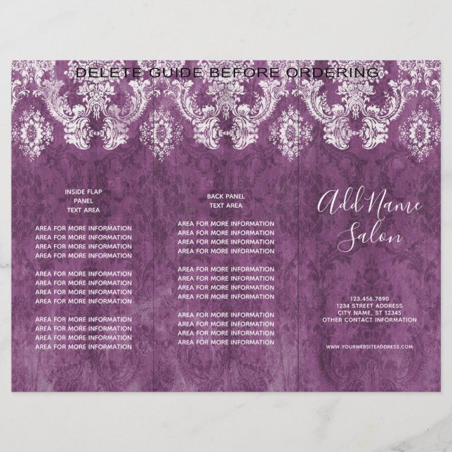 Plum Vintage Damask Pattern with Grungy Finish Flyer (Front)