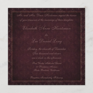 Plum Vintage Damask Wedding Invitation