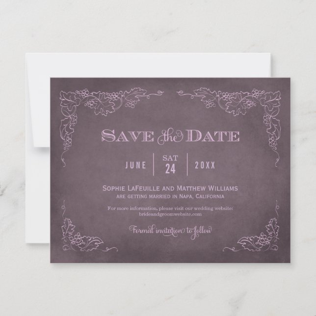 Plum Vintage Vineyard Rustic Wedding Save The Date (Front)