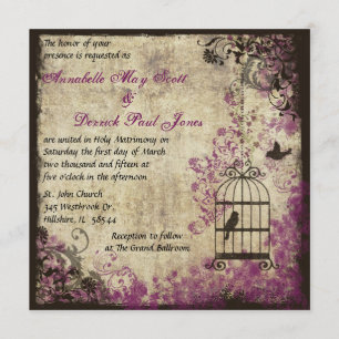 Plum Vintage Wedding Birdcage Invitation