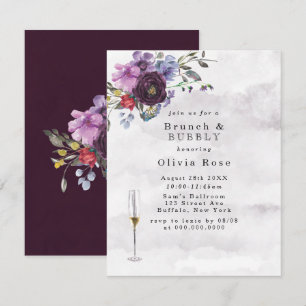 Plum Violet Botanical Peony Brunch & Bubbly  Invitation