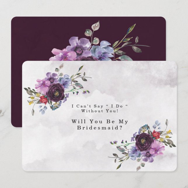 Plum Violet Chic Peony Will You Be My Bridesmaid Invitation (Front/Back)
