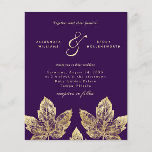 Plum Violet Et Or Rustique Feuilles Mariage Invite