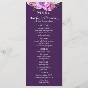 Plum violet fleuri mariage menu