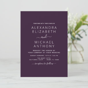 Plum violet Mariage Typographie moderne Invitation