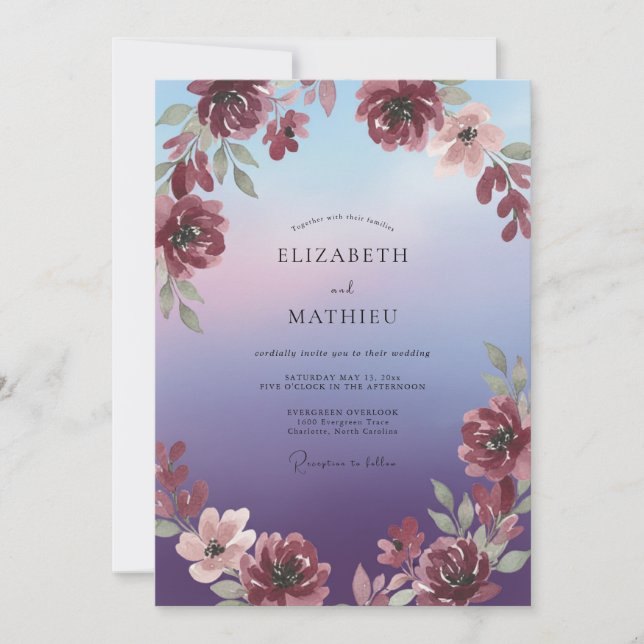 Plum Violet Painted Wedding Invitation (Front)