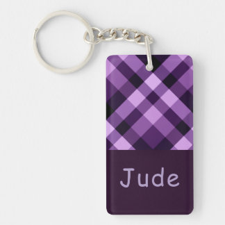 Plum violet Plaid Monogramme rectangle Porte - clé