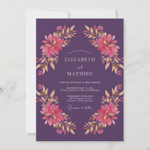 Plum Warm Gold Painted Wedding Invitation