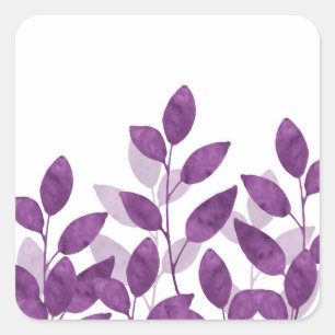 Plum Watercolor Leaves Square Sticker