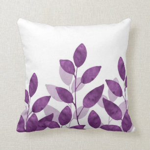 Plum Watercolor Leaves Throw Pillow