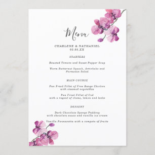Plum Watercolor Orchid 5x7 Menu Mariage