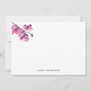 Plum Watercolor Orchid Personalized Stationery Card