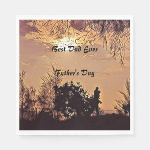 Plum Watercolor Sunset Scenery Trees Best Dad Ever Napkin