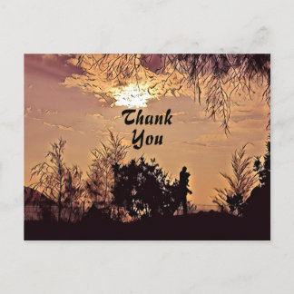 Plum Watercolor Sunset Scenery Trees Thank You Postcard