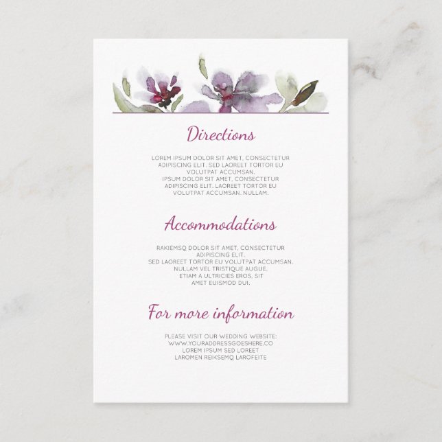 Plum Watercolor Wedding Details - Information Enclosure Card (Front)