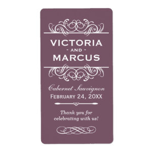 Plum Wedding Wine Bottle Monogram Favour Labels