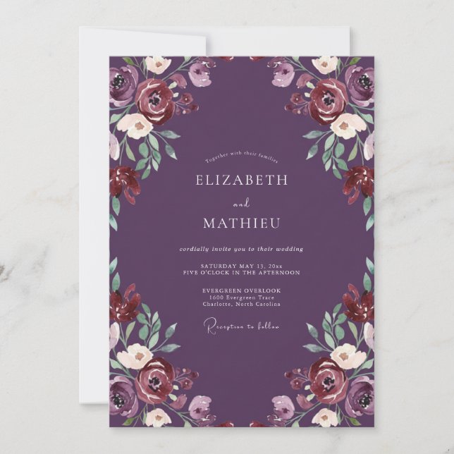 Plum Wine Petal Wedding Invitation (Front)